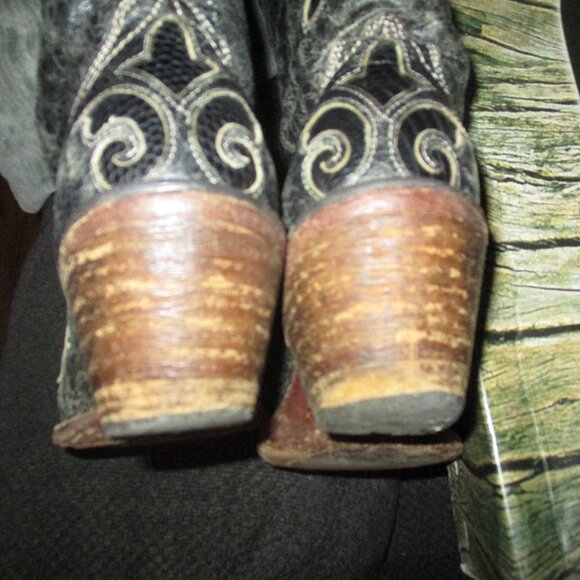 Vintage Black Corral Boots sz 7M  Lizard Over C2108 - Picture 13 of 14
